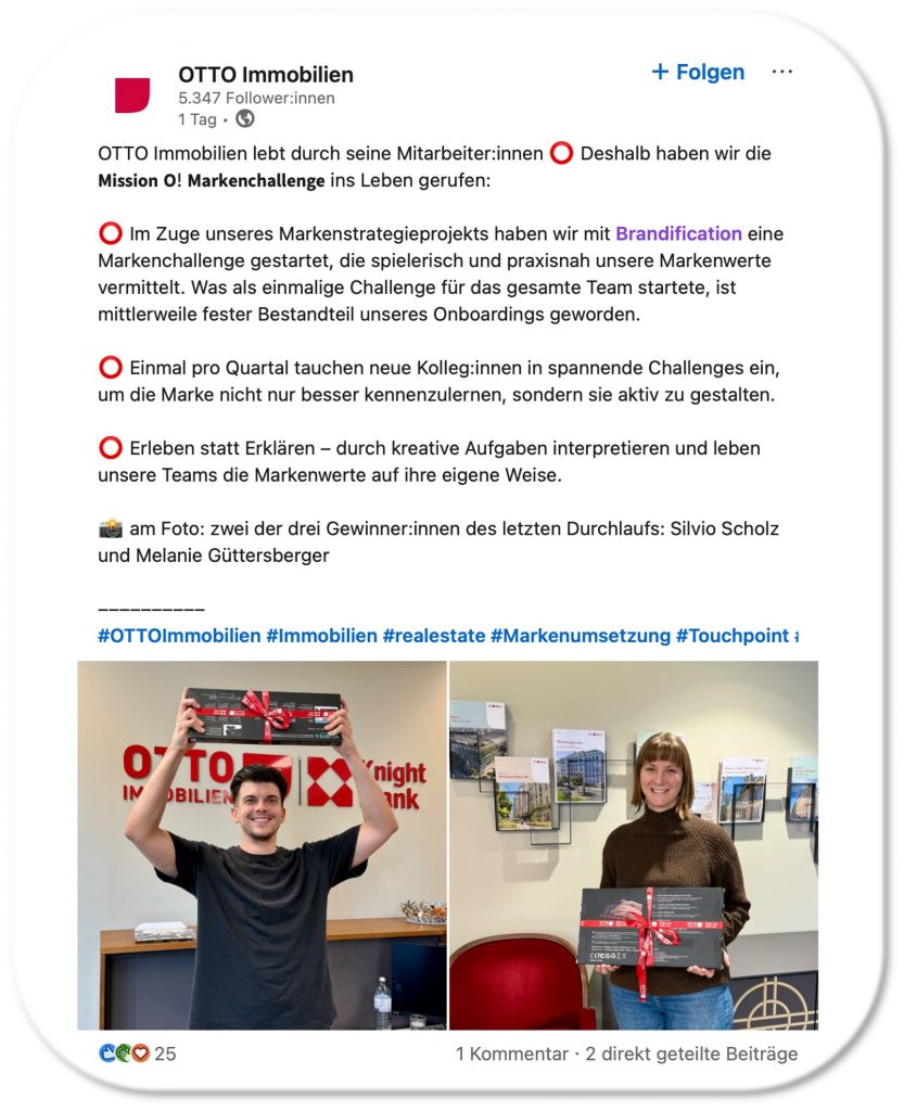 LinkedIn Beitrag von OTTO Immobilien zur Markenchallenge